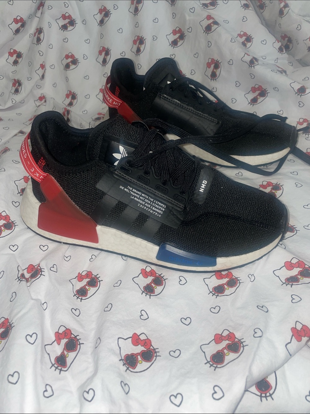 adidas Kids Black Sneakers with Red & Blue Accents
